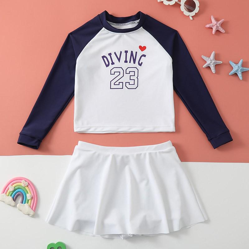 

Girls Sun Protection Long Sleeve Swimsuit - Princess Dress Style for Middle and Big Kids (2026) Large белый
