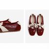 Fashion Luxury Designer Red Suede Leather Splicing Women's Sneaker Elegant Butterfly Knot Ballet Flats Light Comfortable Sports Shoes