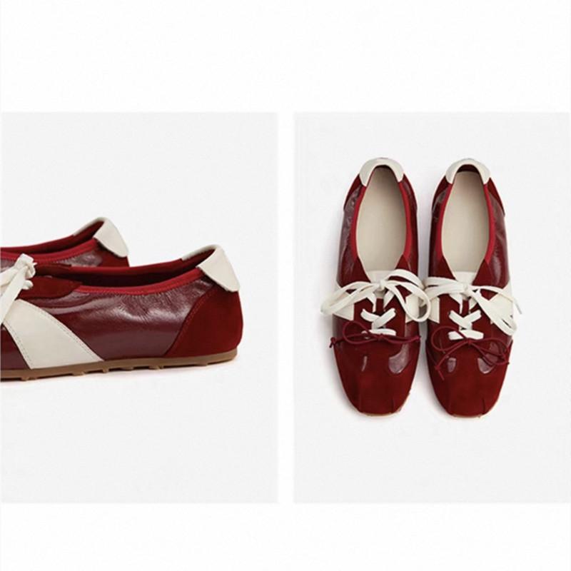 Fashion Luxury Designer Red Suede Leather Splicing Women's Sneaker Elegant Butterfly Knot Ballet Flats Light Comfortable Sports Shoes