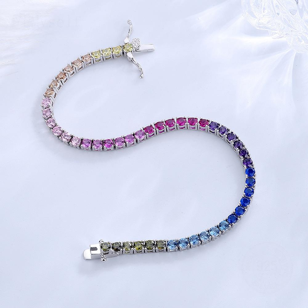 Multicolor 925 Sterling Silver Bracelet Tennis Bracelet 2 MM Adjustable Colorful Zircon Bracelets