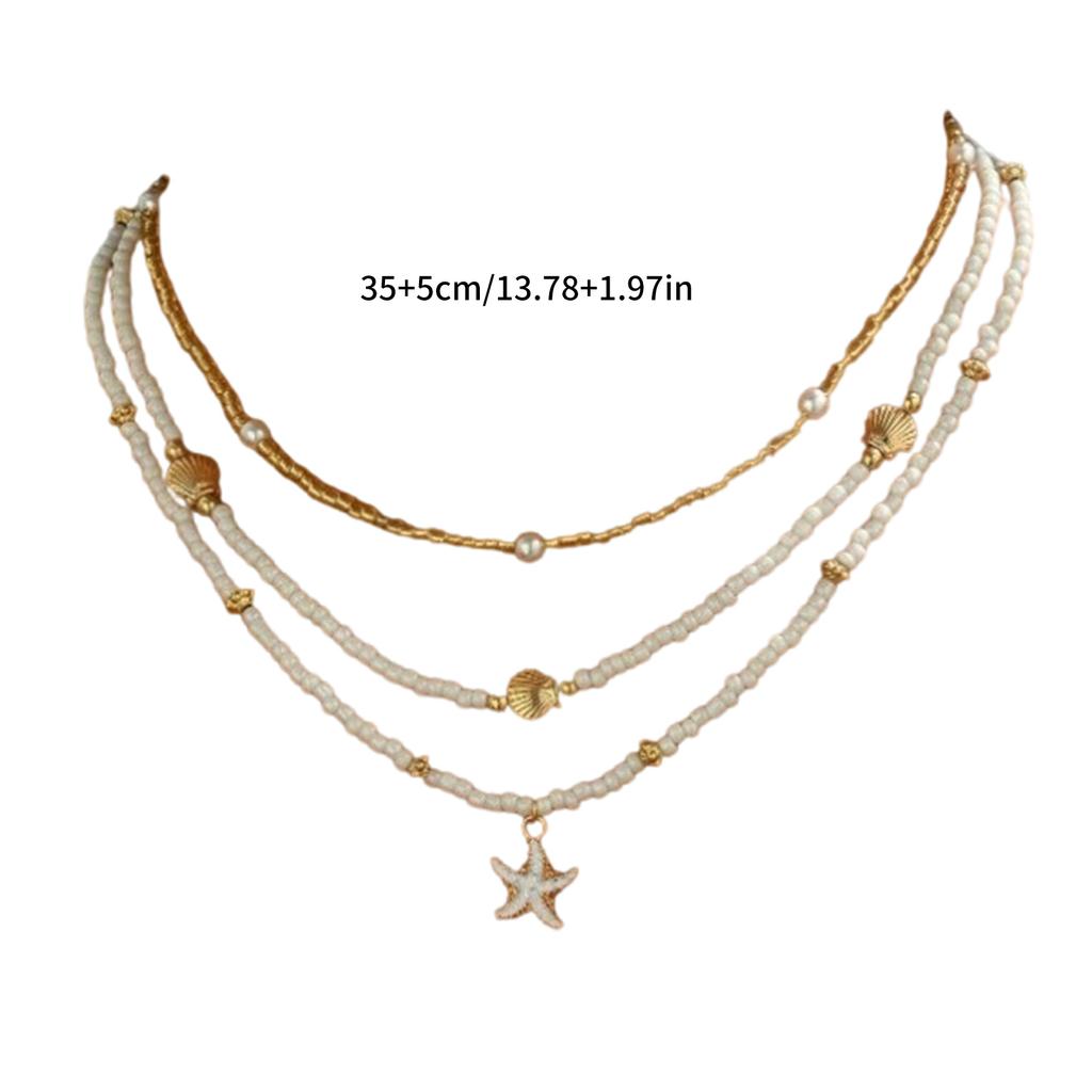 Pack Of 3 Bohemian Adjustable Layering Beaded Necklace/Bracelet With Starfish Shell Pendant For Women Beach Jewelry