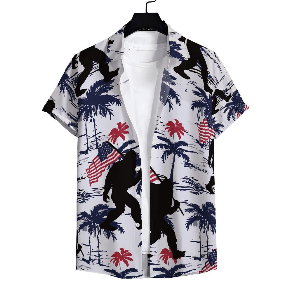 Men's Hawaiian Beach Button Loose Casual Short Sleeved Shirt, Fashionable and Informal Beach Shirt, Tropical Vacation Summer
