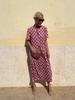 Summer Loose Waist Short Sleeve Mid-Length V-Neck Dress with European & American Ethnic Print