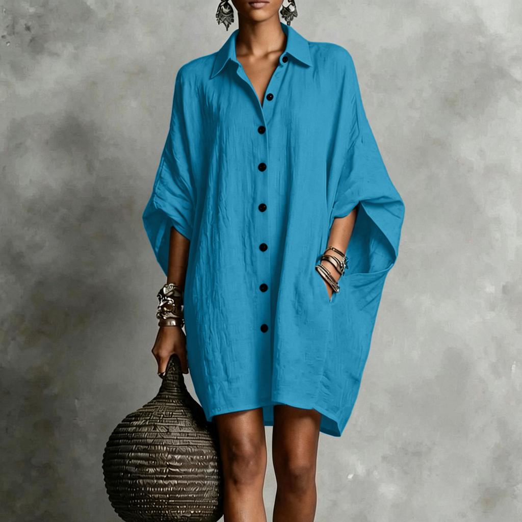 Damen Knopfleiste Ärmel Hemdkleid Lockerer Schnitt Freizeitkleider für Damen Boho Kleider für Damen Maxikleider für Damen Sommerkleider für Damen