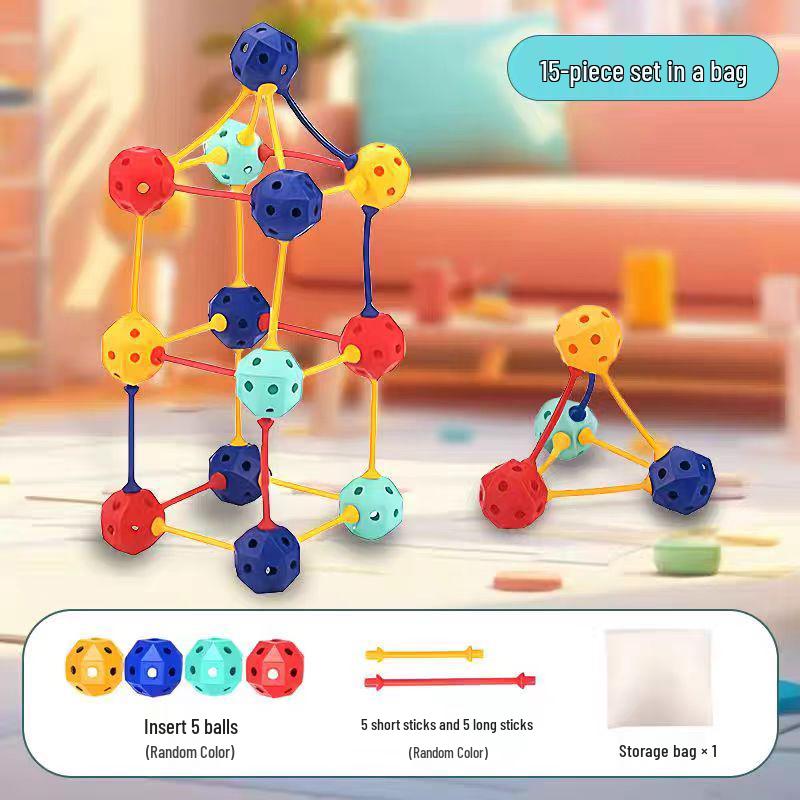 3D Geometric Building Blocks & Stringing Beads Educational Toy for Kids