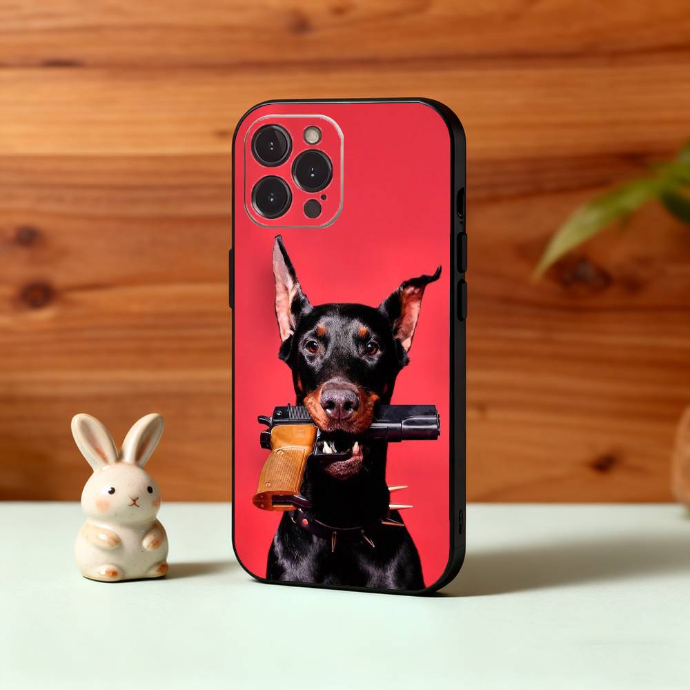 Doberman Dog Phone Case For iPhone17,16,15,14,13,12Plus,Pro Max,XS,5G Soft Silicone Black Cover