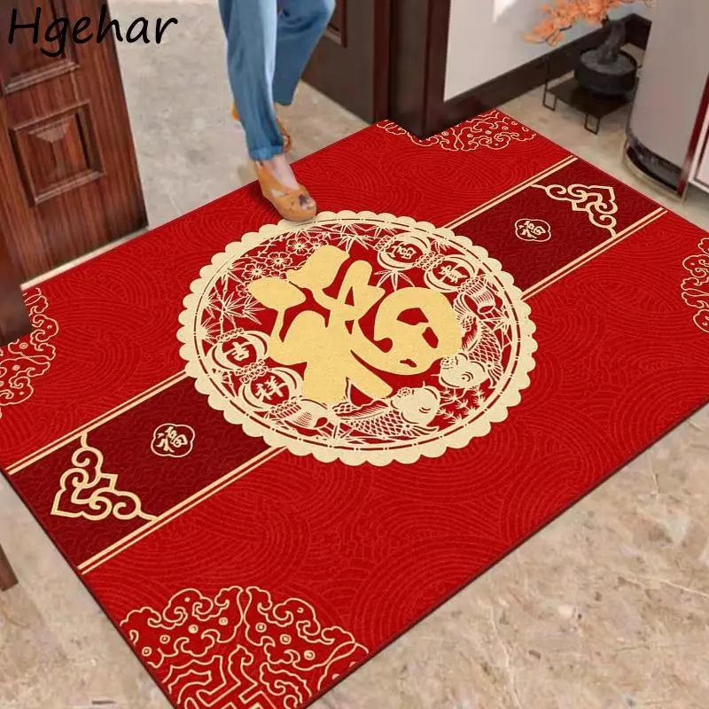 VIKAMA Chinese New Year Entry Door Mat Door Mat Entry And Exit Safe Red Festive Doormat Fu Character Carpet Home Decoration