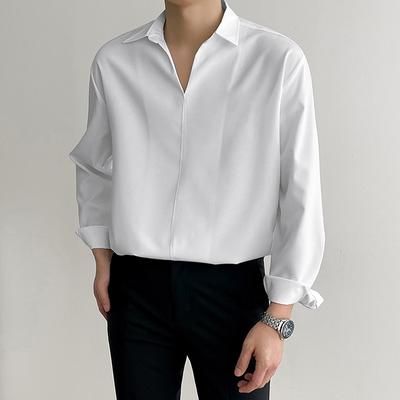 Camisa de hombre nueva textura de moda solapa holgada camisa Casual Tops de Color sólido