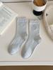 Autumn Lace Ruffle Bow Embroidery Cotton Mid-Calf Socks for Women