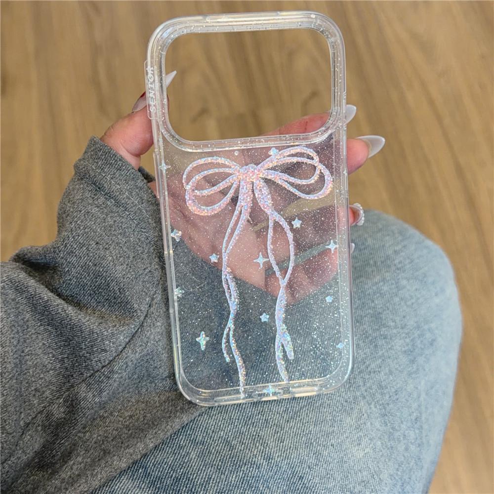 

Aesthetic Glitter Gold Foil Bow Anti-Fall Case for Apple 17 Pro Max & 15/16 Pro iPhone 17 Pro