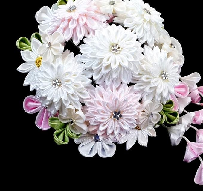Hair Ornament for Tsumami Zaiku Coming-of-Age Ceremony, White, Flower, Formal, kk-081