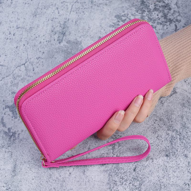 Women's Litchi Pattern Long Wallet with Multi-Card Slots and Zipper Coin Purse