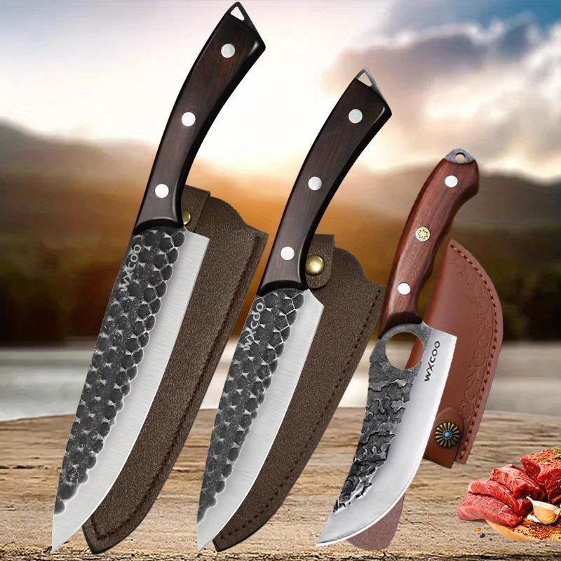 3PCS, Stainless Steel Knife Set, Wooden Handle Sharp Kitchen Knives with Covers High Quality Professional Cooking