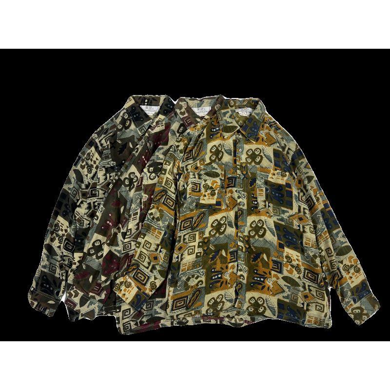 Summer Silk Thin Type Long Sleeves Shirt American Hong Kong Style Loose Couple Mulberry Silk Baroque Oil Painting Style Shirt