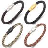 Vintage Leather Bracelet Stainless Steel Magnetic Clasp Braided Cord Rope For Men Fashion Design Simple Handmade Jewelry Gifts