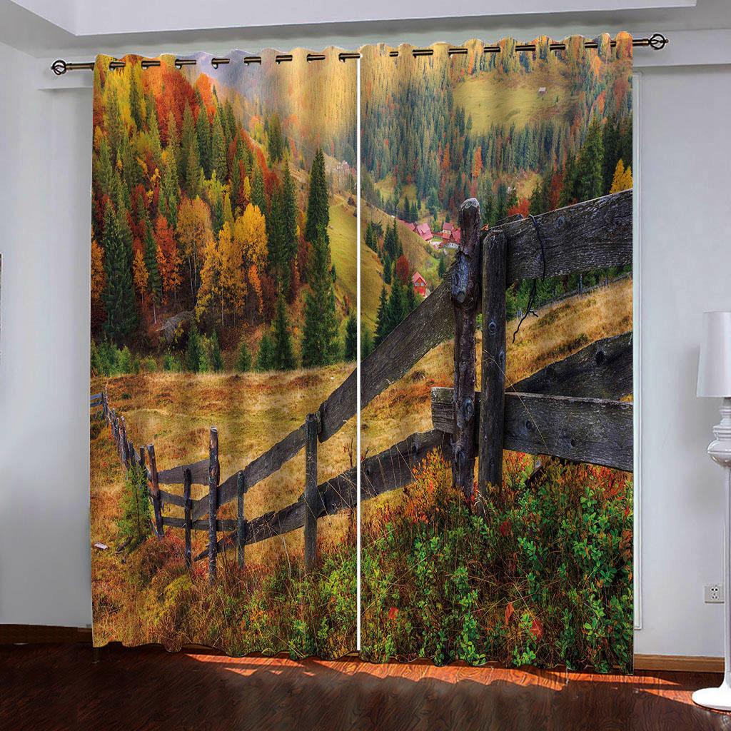 Ready-made Natural Senery Forest Sunset Thin Window Curtains For Kids Bedroom Living Room Bathroom Kicthen Door Hall Home2Pieces