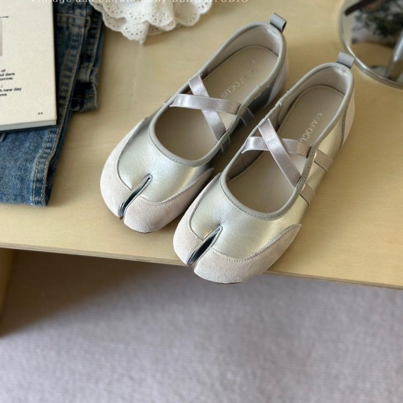 Summer round head shallow mouth soft sole Mary Jane shoes casual cowhide one-word belt single shoes flat shoes women's tide
