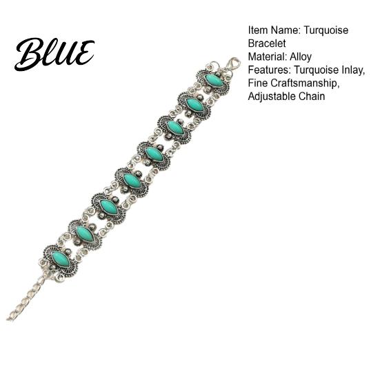 Imitation Turquoise Jewelry Inlay Bracelet Bohemian Style Distressed Adjustable Chain