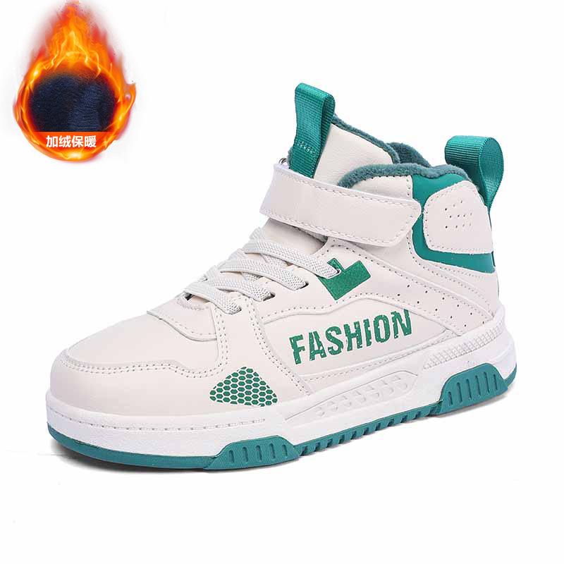 Warm Autumn and Winter Leather Sneakers Factory Classmates Children's Middle-top Cotton Shoes Direct Sales Middle-aged and Older Children's Hi