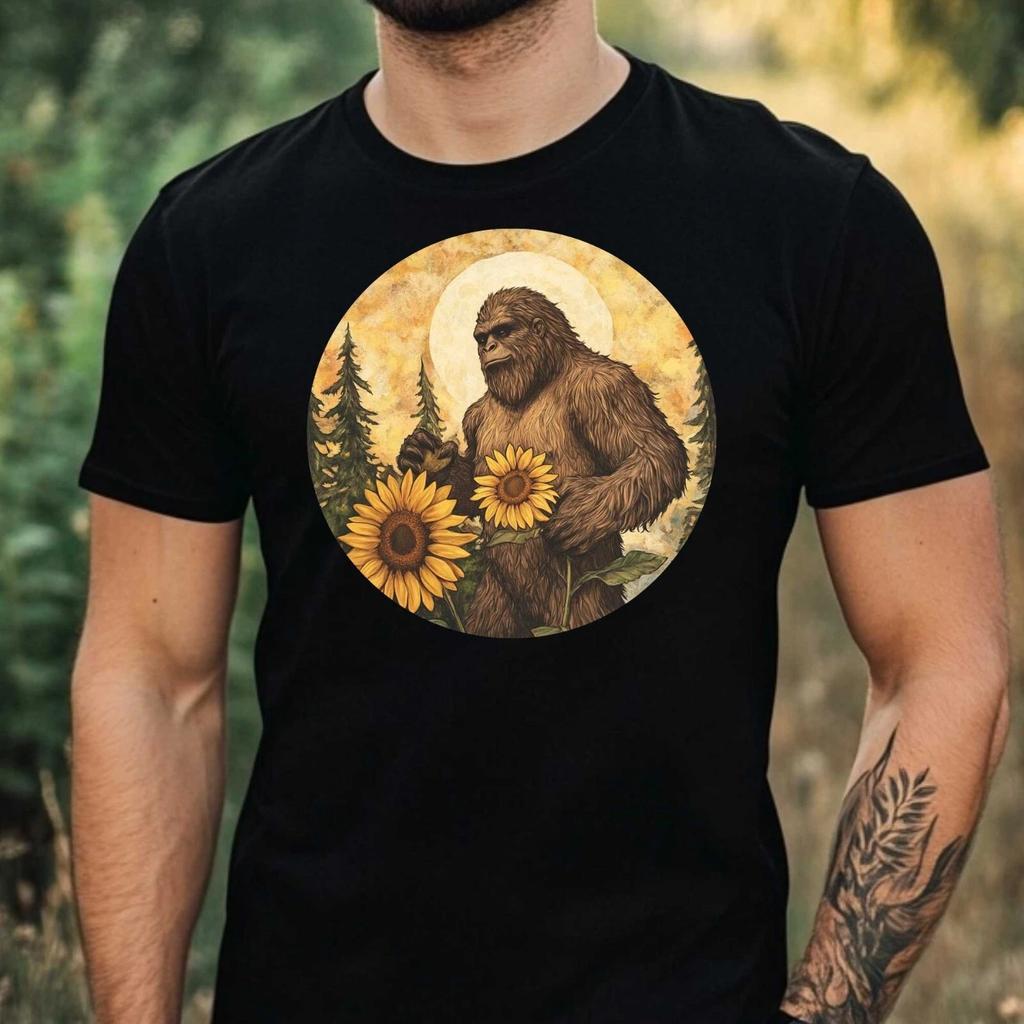 T-Shirt Herren Bigfoot mit Sonnenblume Motiv Baumwolle Größe XS bis 5XL