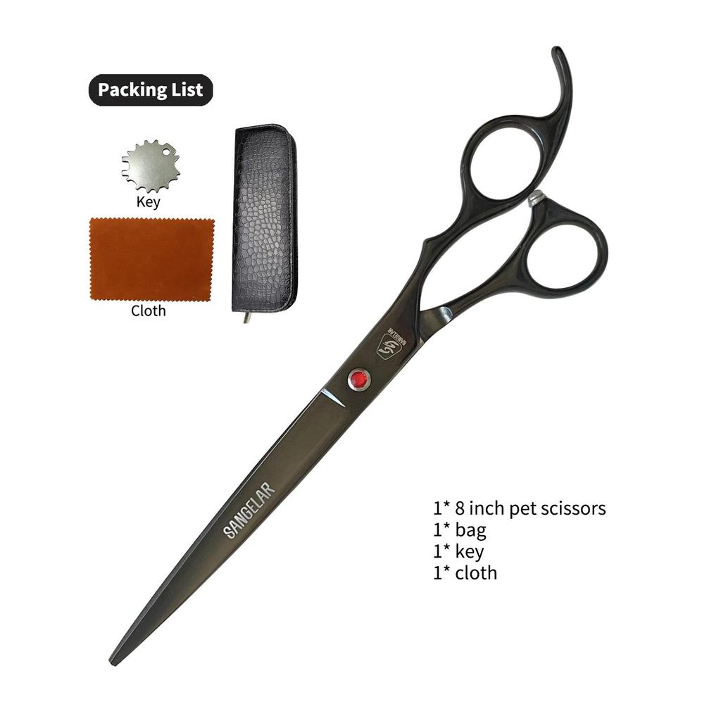 SANGELAR 8-Zoll-Haustierschere, Schwarz/Roségold, Fellschere für Haustiere, Hundeschere, Werkzeuge zur Haar- und Wollpflege für große Tiere, Trimmwerkzeuge