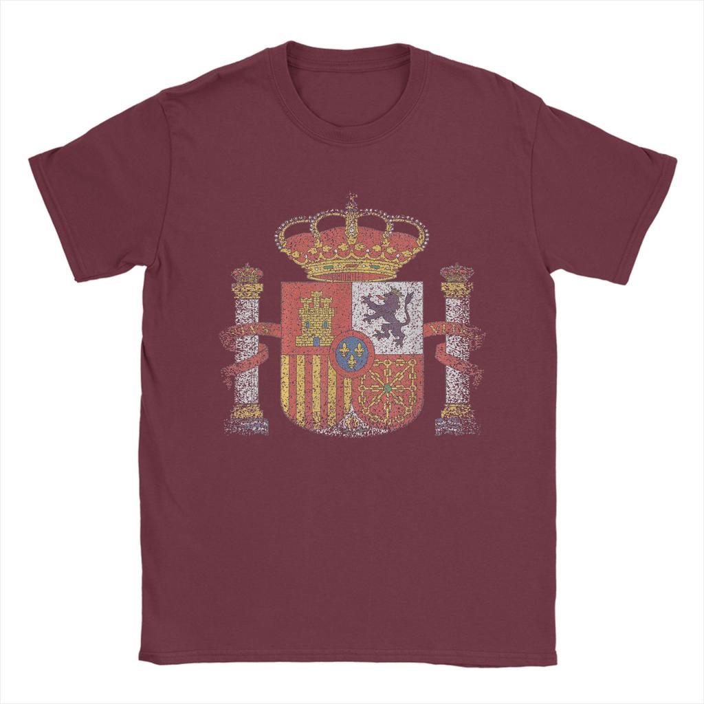 Mens TShirts Spain Coat of Arms Spanish Map Vintage Pure Cotton Tees Short Sleeve T Shirt Round Collar Clothing Gift Idea