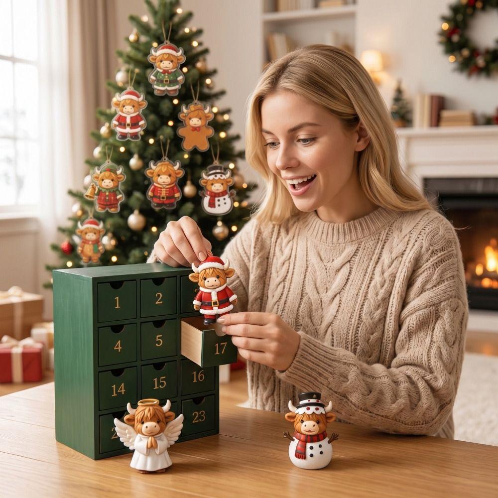 24denní odpočítávací adventní kalendář Roztomilý design Ozdoby Adventní kalendář s vysočinou kravou Vánoční adventní kalendář & Rodina