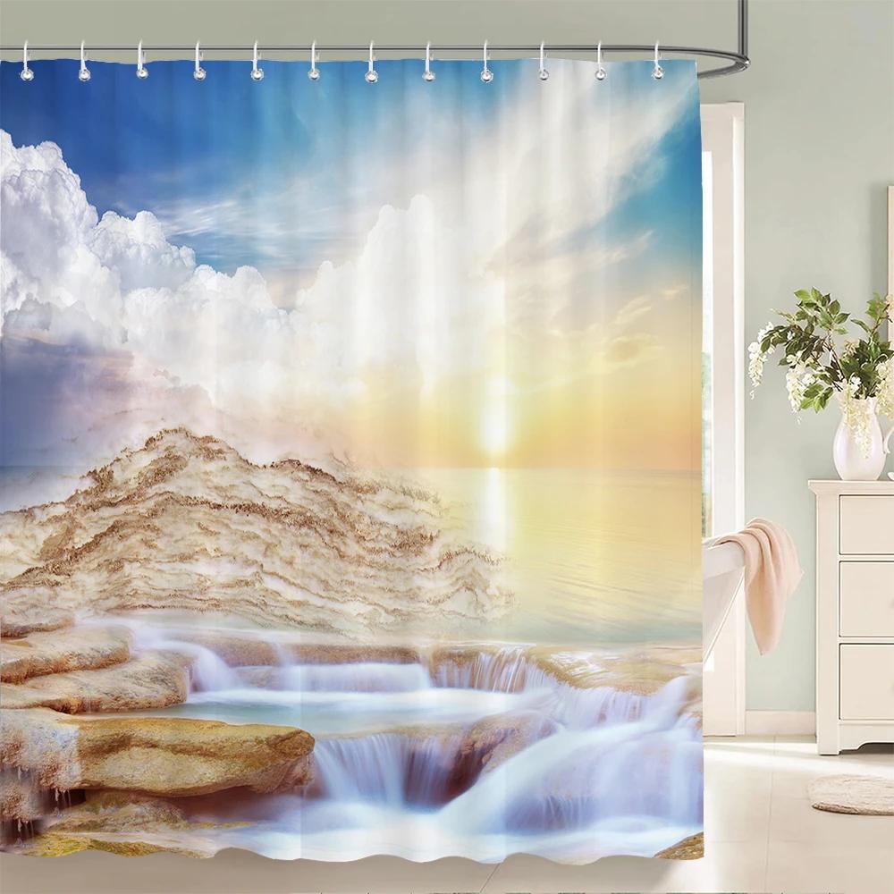 Gradient Marble Ink Texture Shower Curtain Waterproof Colorful Abstract Geometry Bath Curtain Bathroom Decor Curtain With Hooks