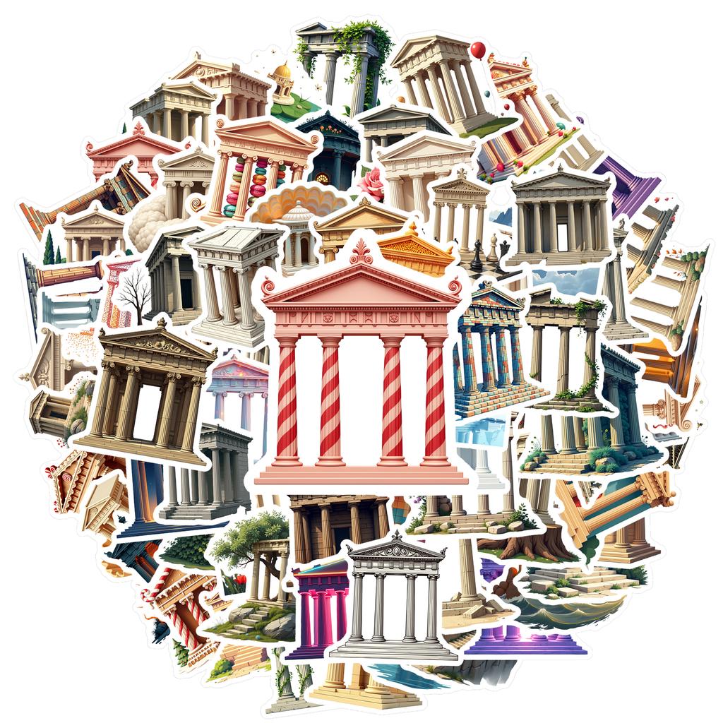 35-150pcs Ancient Greek Architecture Stickers Vintage Aesthetic Sticker Graffiti Diy Laptop Luggage Decals History Buffs Gift