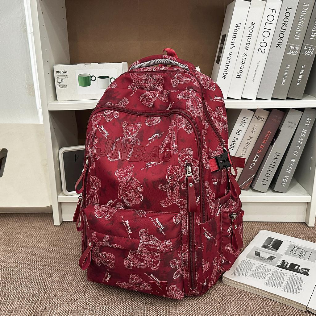 Schoolbag new backpack men's ins trendy cool large-capacity printed bear backpack Korean version of primary and secondary school schoolbag women