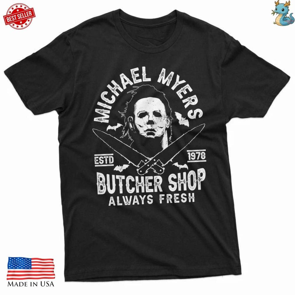 Michael Myers Inspired T Shirt Butcher Shop Horror Villain Halloween Tee Unisex T-Shirt XXXXL