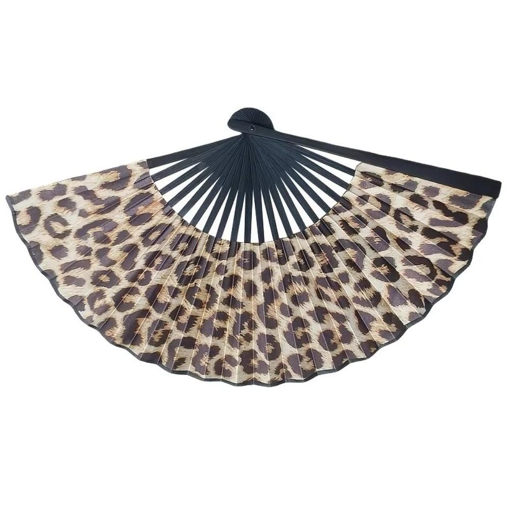 Fashion Leopard Print Folding Fan Large Elegant Classical Dance Fan Lightweight with Black Frame Silk Fan Women Party Gifts
