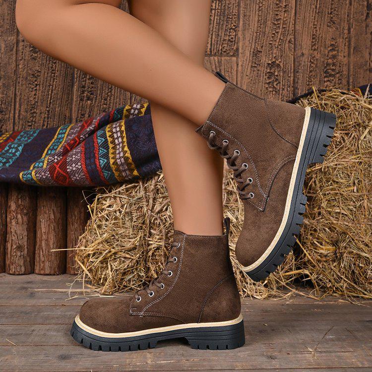 2026 Women's Autumn/Winter Lace-Up Suede Martin Boots - Thick-Soled, Chunky Heel, Comfortable & Versatile Short Boots.