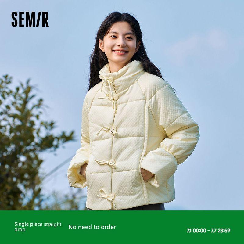

Senma Cotton-Padded Coat for Women Bows Girlish Style Sweet Winter 2023 New Arrival Raglan Sleeve Stand Collar Texture Bread Coat Loose White 00311 150/76A/XS