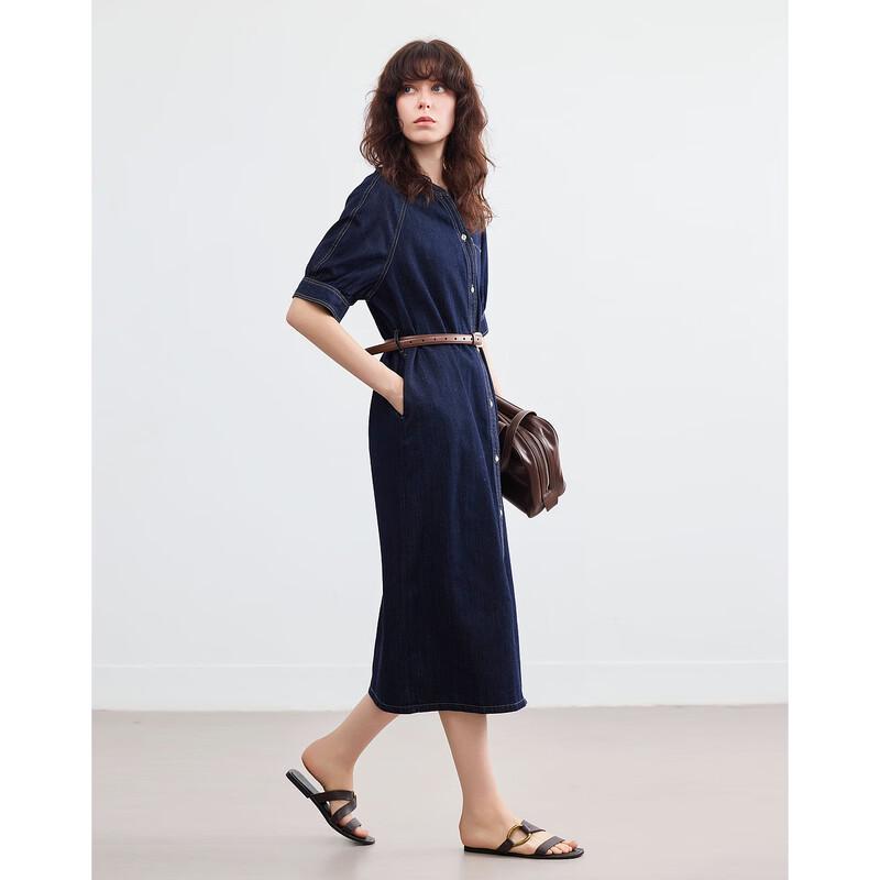 Demana Cloud Cotton Denim Maxi Dress with Belt