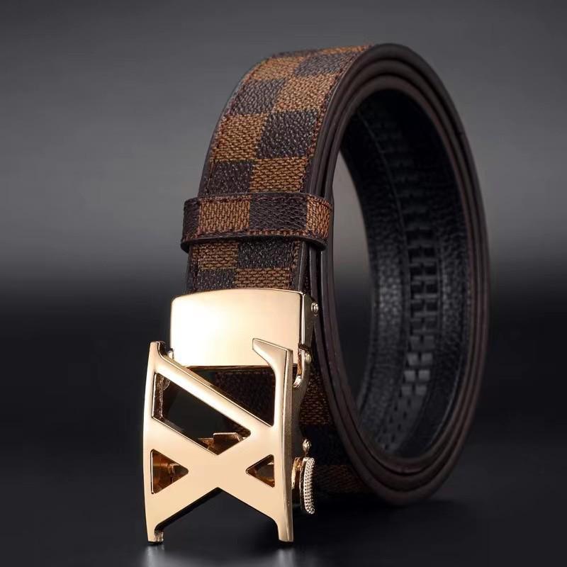 Men's Printed Graffiti Plaid Cowhide Belt with Automatic Buckle - XL Business Casual