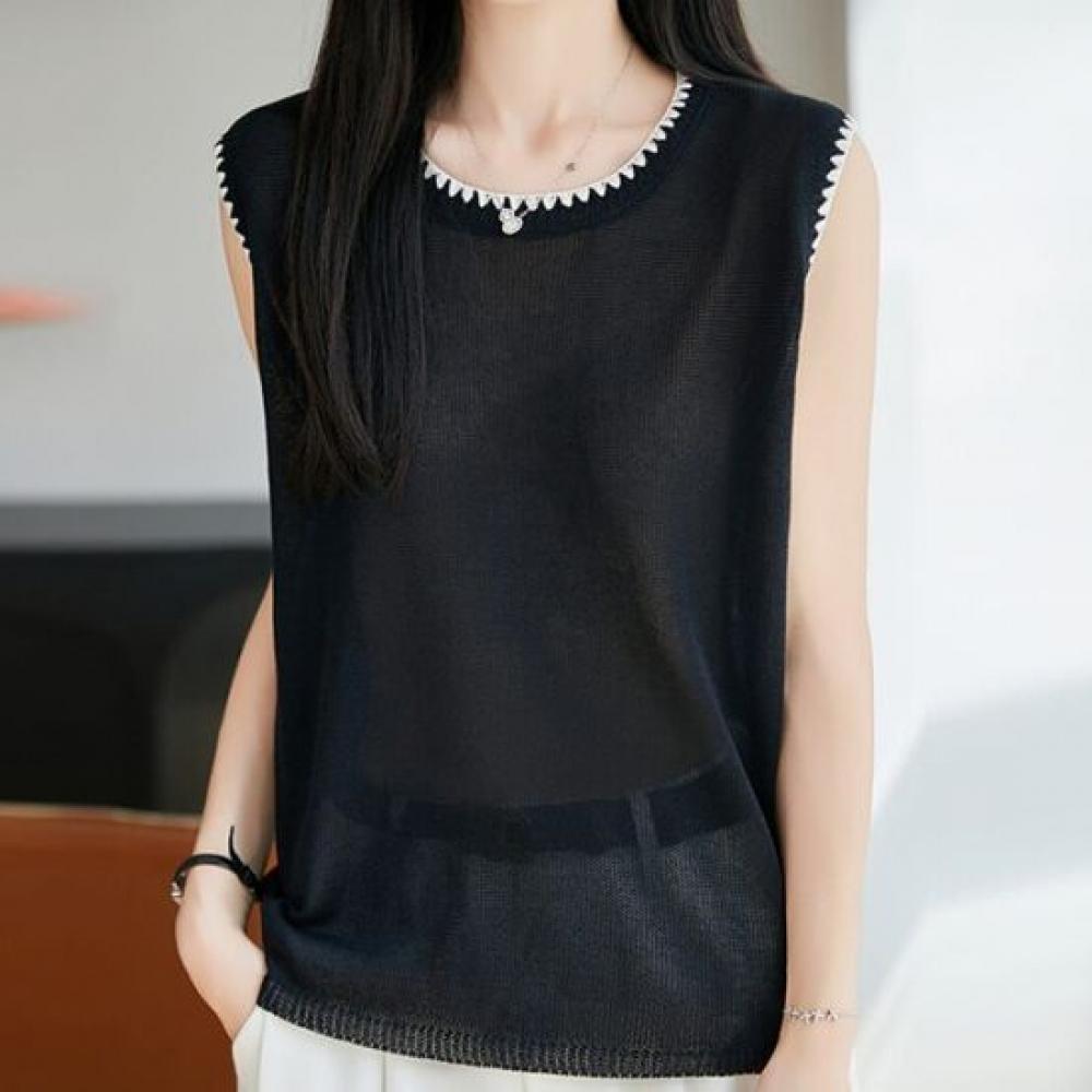 Navava Women Cool Thin Daily Color Block Sleeveless Knit Tee Nk3689