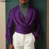 INCERUN Herren Deep V-Ausschnitt Vorne gekreuzt Einfarbig Bandage 70er Jahre Retro Tops Partyhemden