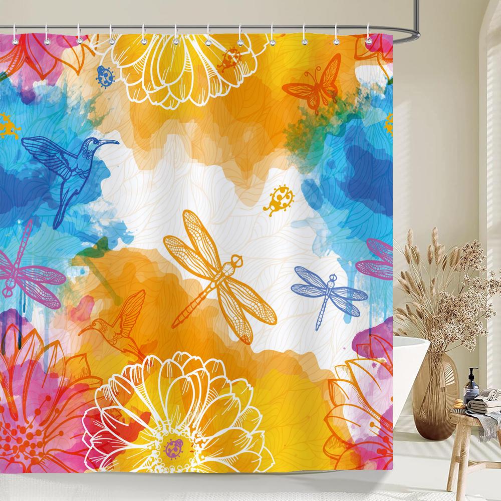 

Watercolor Bird Pattern Shower Curtain, Bathroom Decor Flowers Printing Waterproof Fabric Shower Curtians With Hooksin W60H190(CM)-1 Pcs