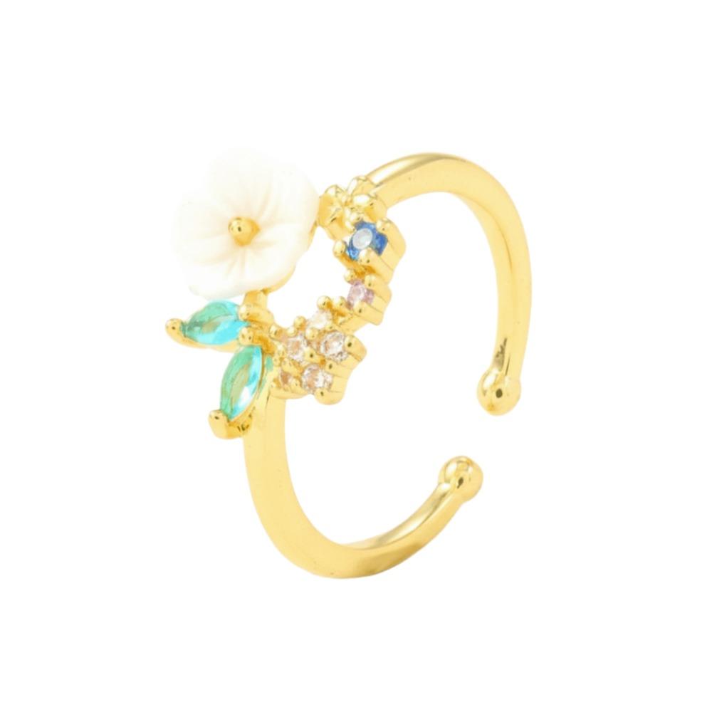 Einzigartiger Goldfarbener Blumenring Exquisites Design Funkelnder Eingelegter Offener Ring Süßer Kristall Zirkonia Ring Urlaubsaccessoires