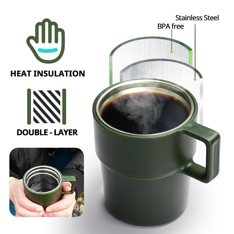 600ml Vacuum Insulation Travel Cup Stainless Steel Double Layer Thermos Handle Cup Lid Vacuum Flask