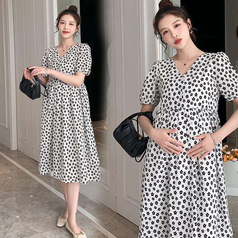 Maternity Clothes Summer New Breastfeeding Floral Skirt Small Pregnant Mother Cover Belly Do Not Show Pregnancy Wear Versatile Suit