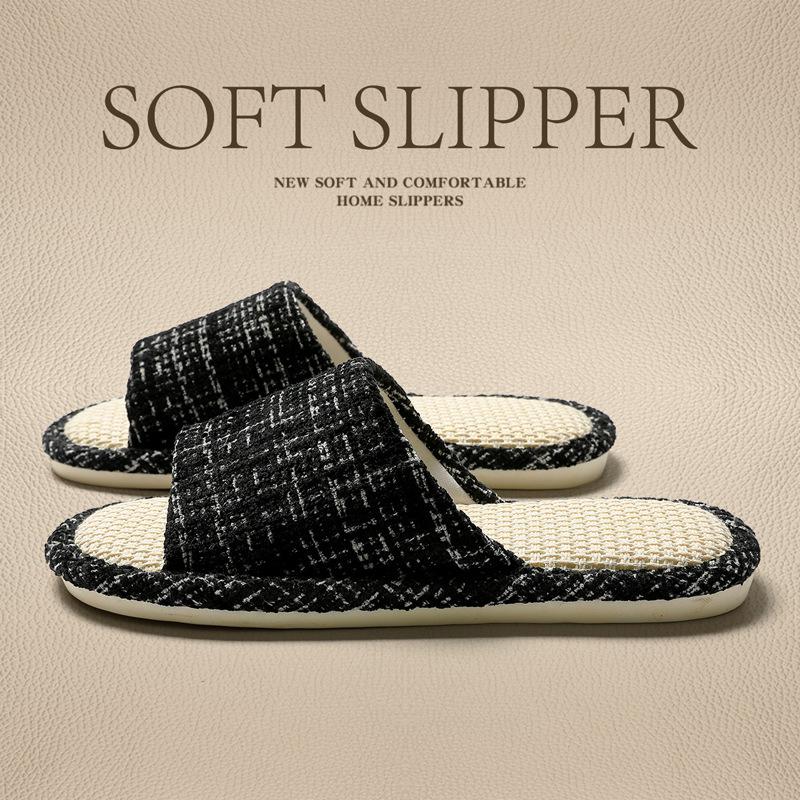 Breathable sweat-absorbing linen slippers Home indoor silent non-slip Japanese four-season hospitality cotton and linen slippers