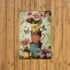 Vintage Metal Sign Floral Pots Butterfly Design Home Decor
