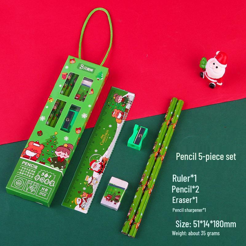 Children's Christmas Handbag 5-Piece Stationery Set - Ideal Holiday Gift for Students