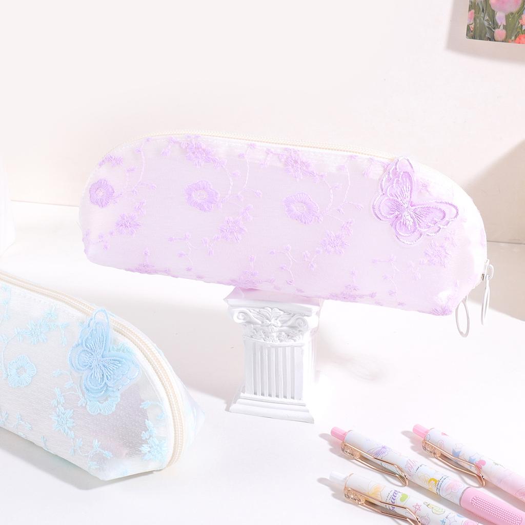 Creative floral butterfly embroidered pattern pencil case, vintage-style fashionable stationery storage bag, desktop item storag