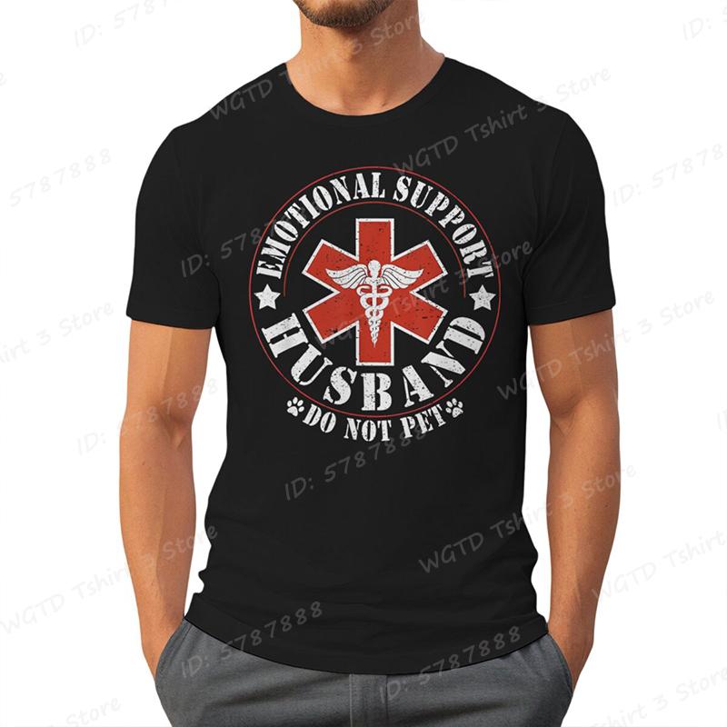 Emotional Support Husband Do Not Pet Print T-shirts Funny Mens Husband T-Shirt Summer Casual Short Sleeve Tops Men's Clothing