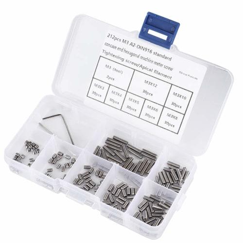 Hilitand Hex Socket Set Screws, Stainless Steel, M3 x 3/4/5/6/8/10/12mm, Pack of 212, A2-DIN916