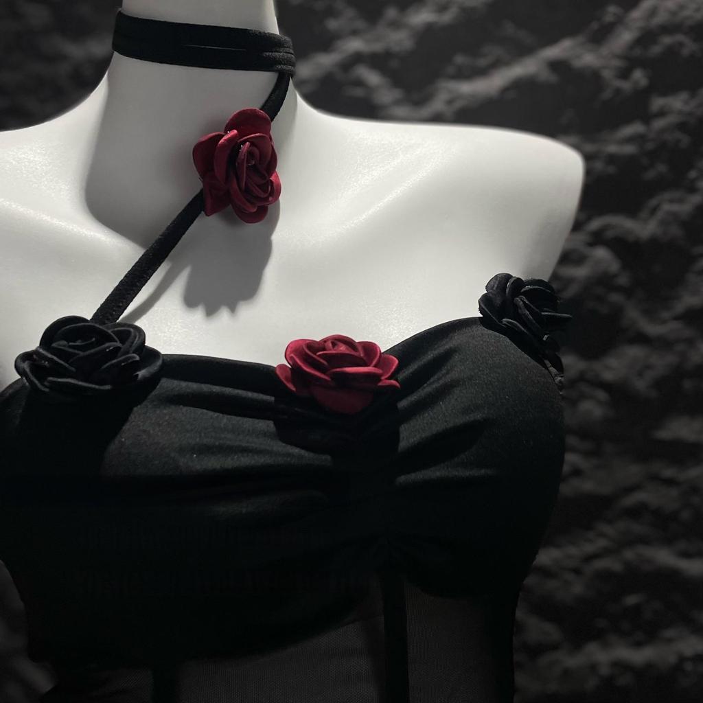 Dunkler Stil Sexy Mesh Rose Neckholder Bodycon Kleid für Frauen - Reif, Vielseitig, High-End Design