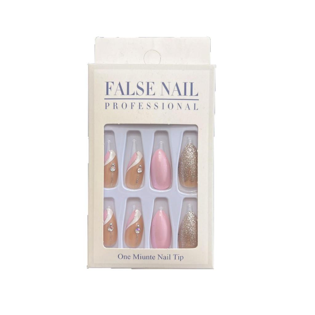 Almond Glitter Line Removable French Manicure Nails